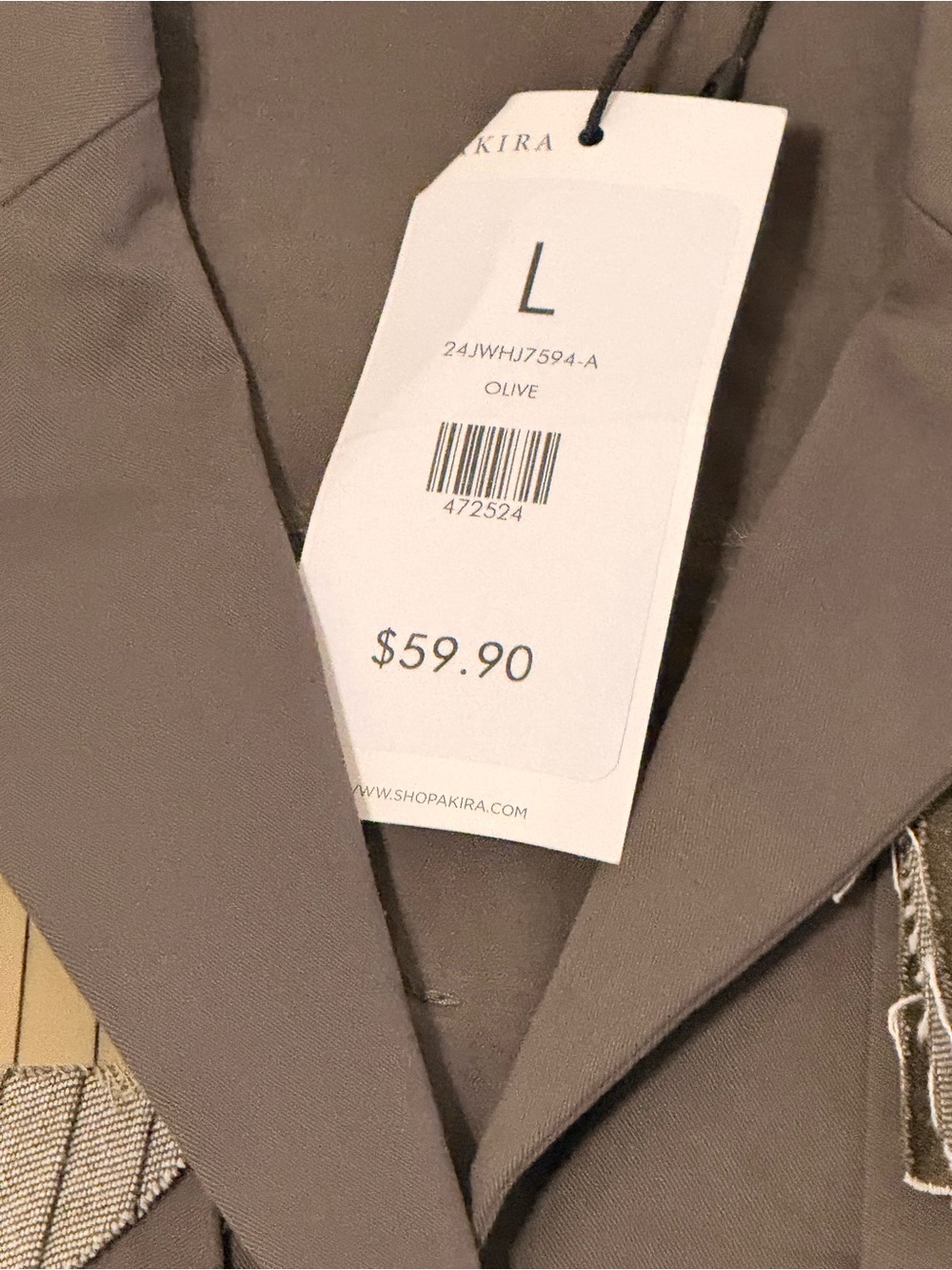AKIRA Let Me Down Slowly Olive & Khaki Cropped Fringe Pleated Blazer - Picture 5 of 9